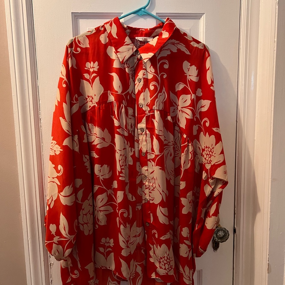 Easel and Orange and Cream Floral Top